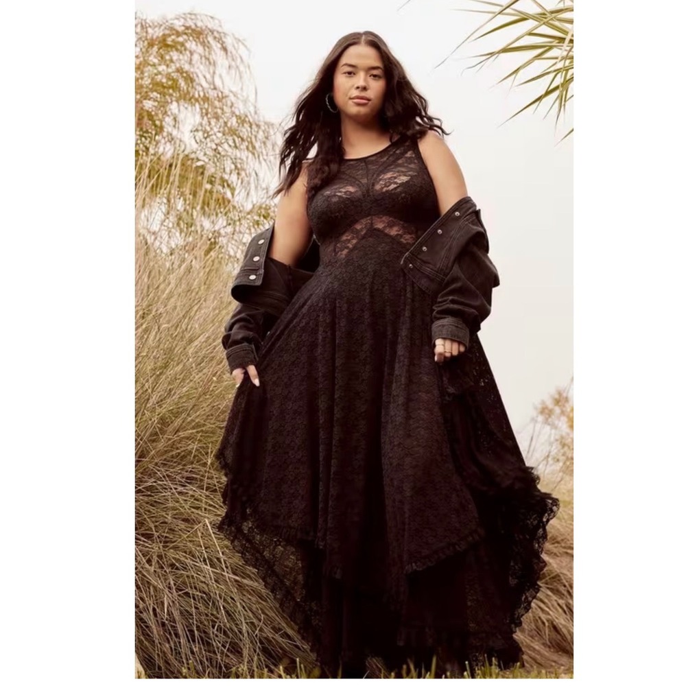 FESTI+ Black Floral Lace High Low Maxi Dress Size 2 Gothic Boho